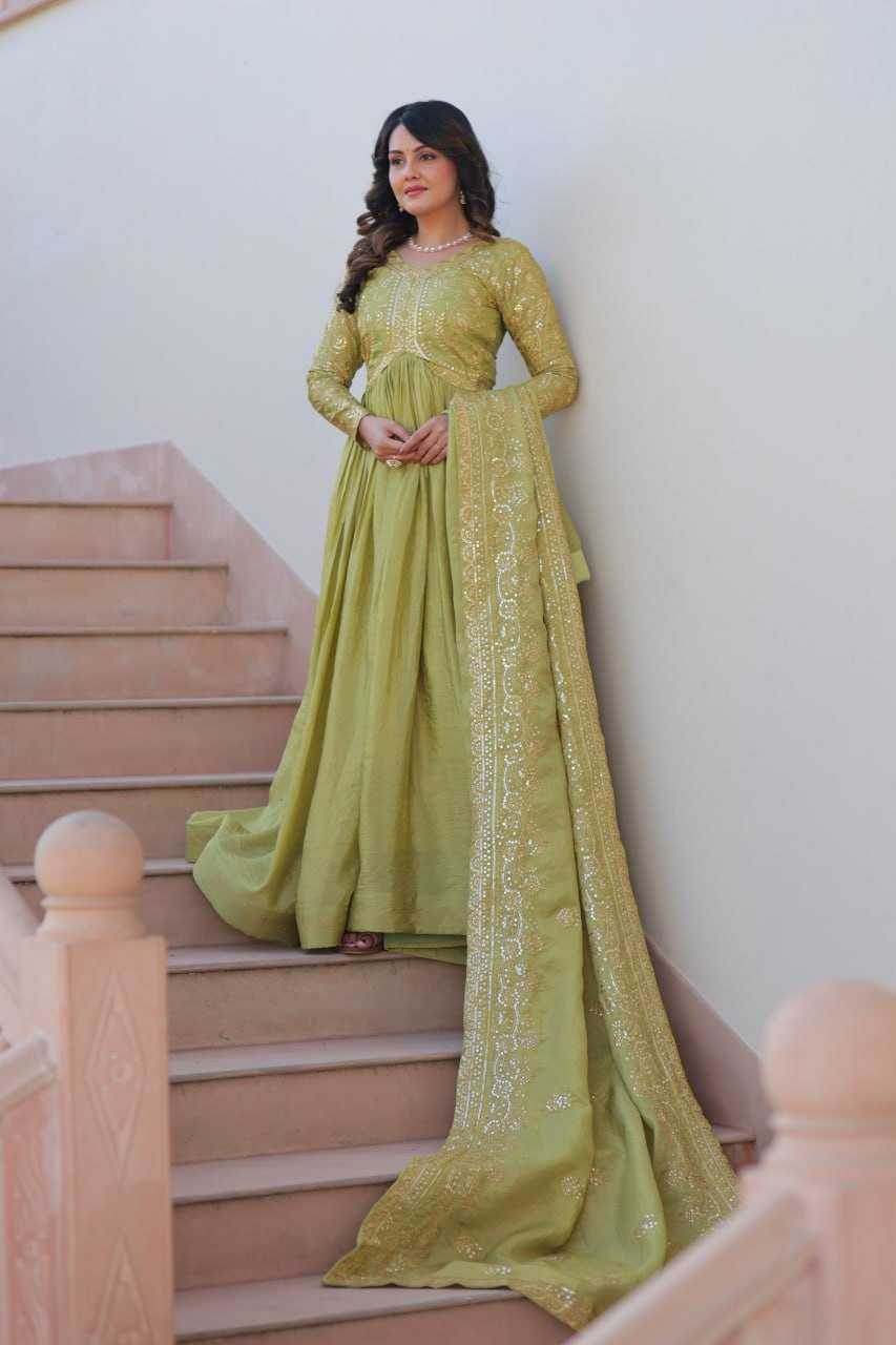 Crush Silk Embroidery Long Gowns - MYLUXURY LANE ENTERPRISE