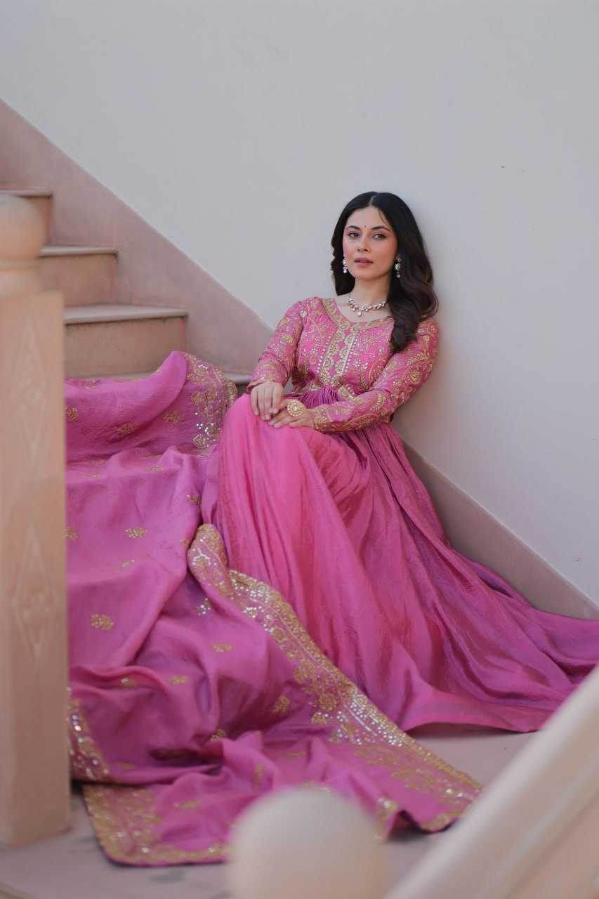 Crush Silk Embroidery Long Gowns - MYLUXURY LANE ENTERPRISE