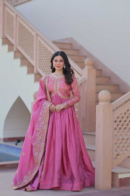 Crush Silk  Embroidery Long Gowns