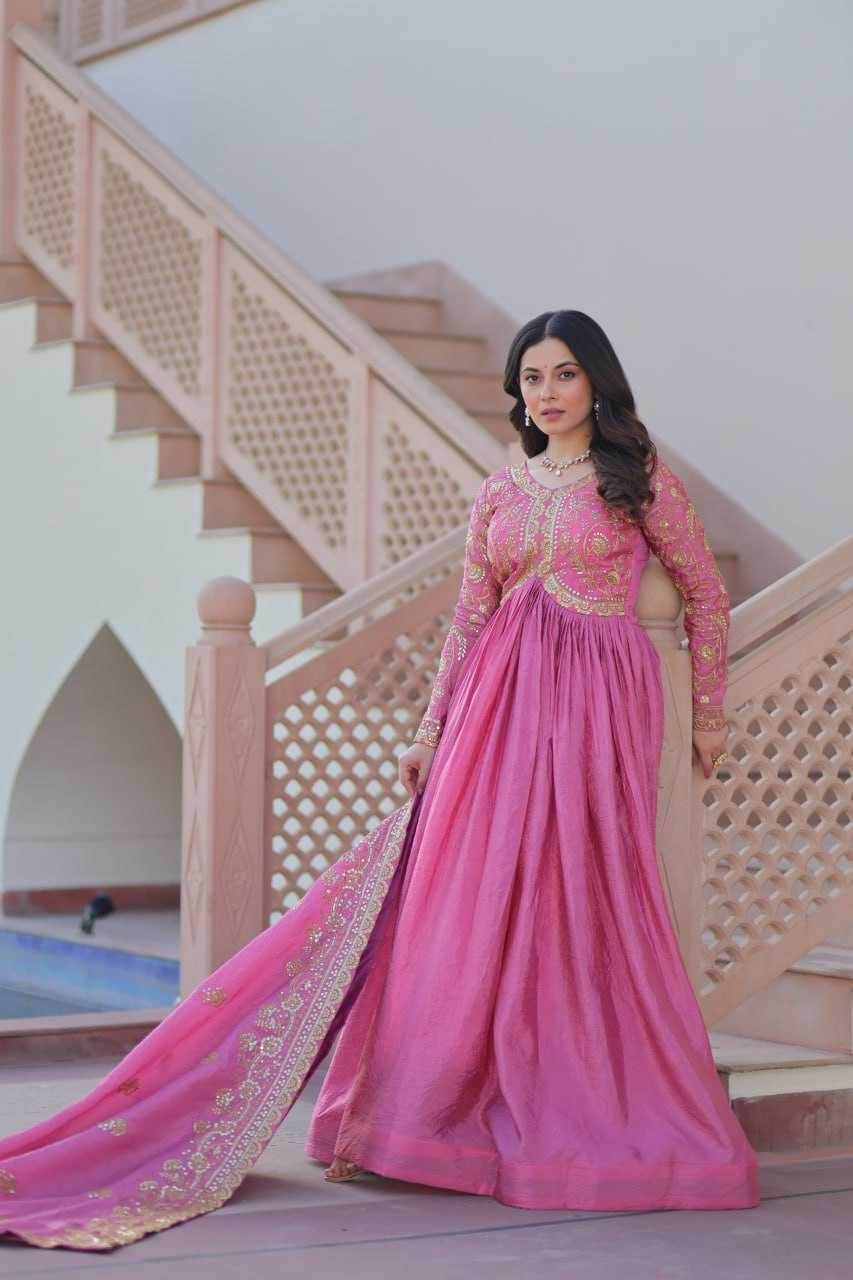 Crush Silk Embroidery Long Gowns - MYLUXURY LANE ENTERPRISE