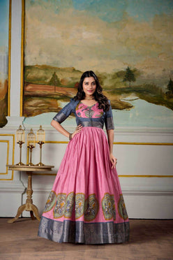 Dola Silk Anarkali Floor-Length Gown With Koti Set - MYLUXURY LANE ENTERPRISE