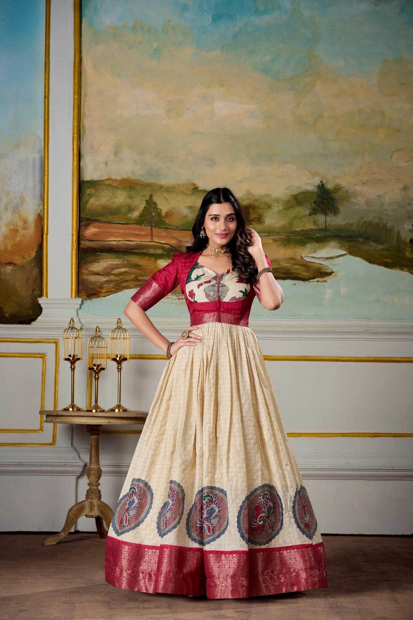 Dola Silk Anarkali Floor-Length Gown With Koti Set - MYLUXURY LANE ENTERPRISE