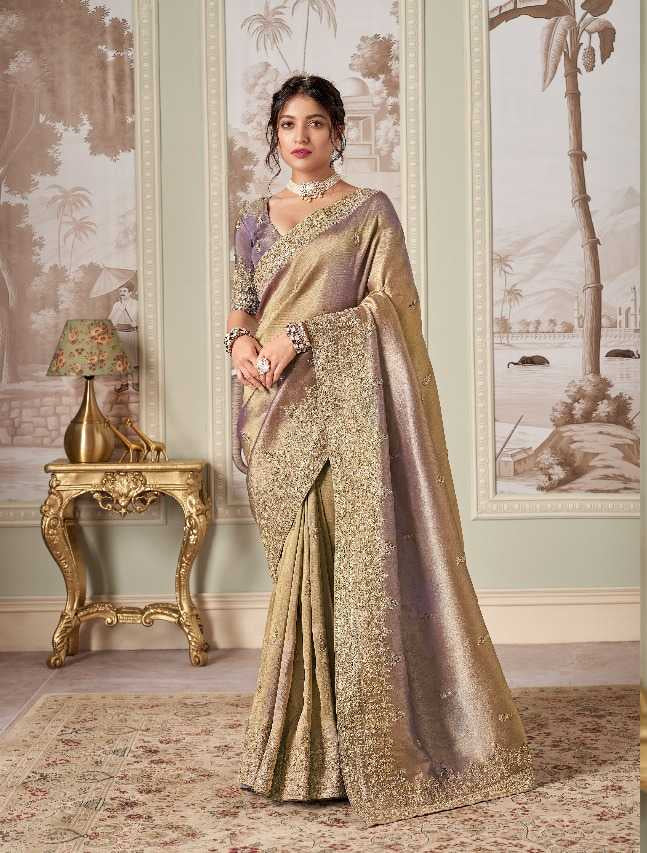 Woman wearing a traditional saree in an elegant interior setting