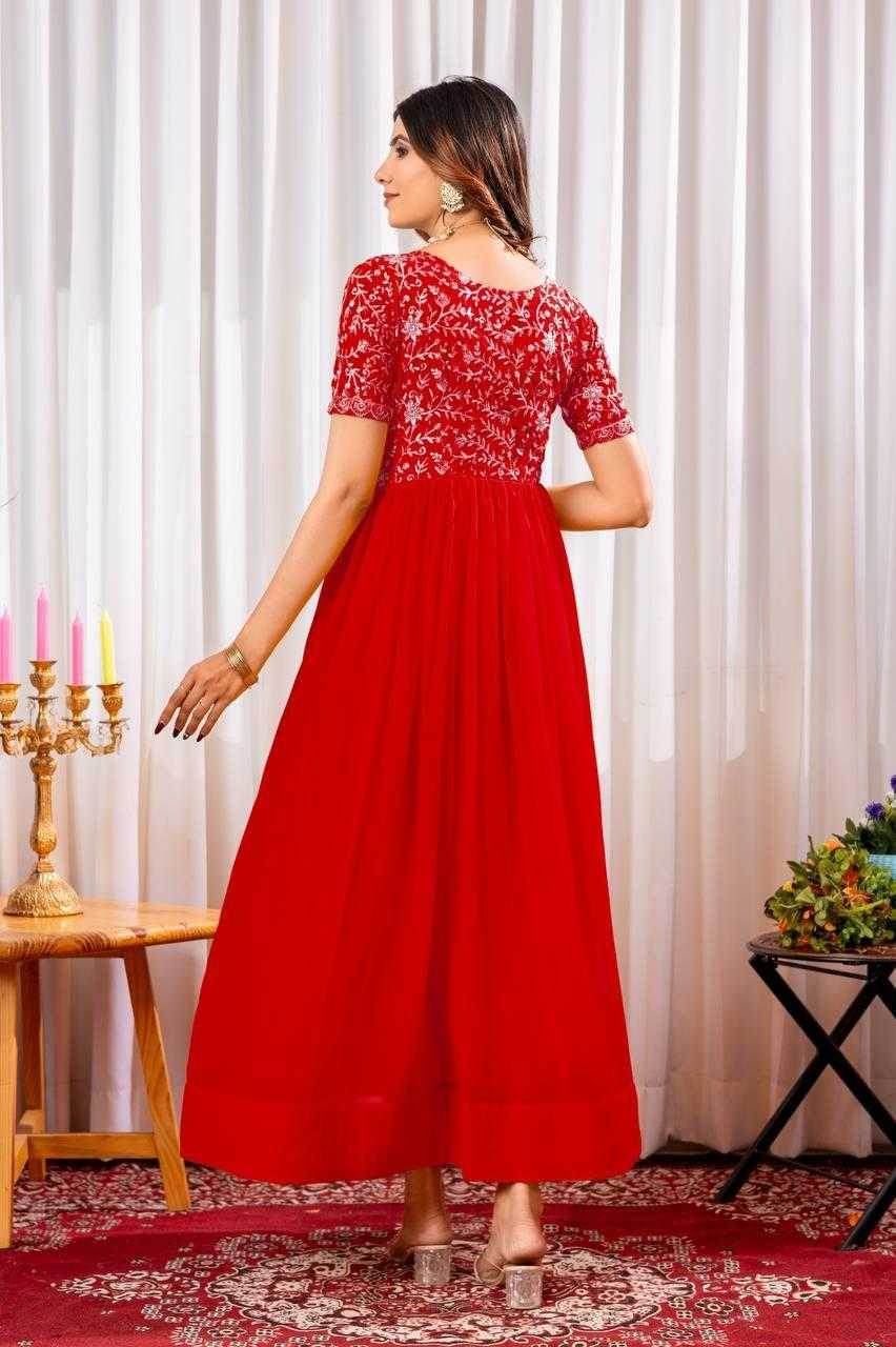 Faux Embroidery Long Gowns - MYLUXURY LANE ENTERPRISE