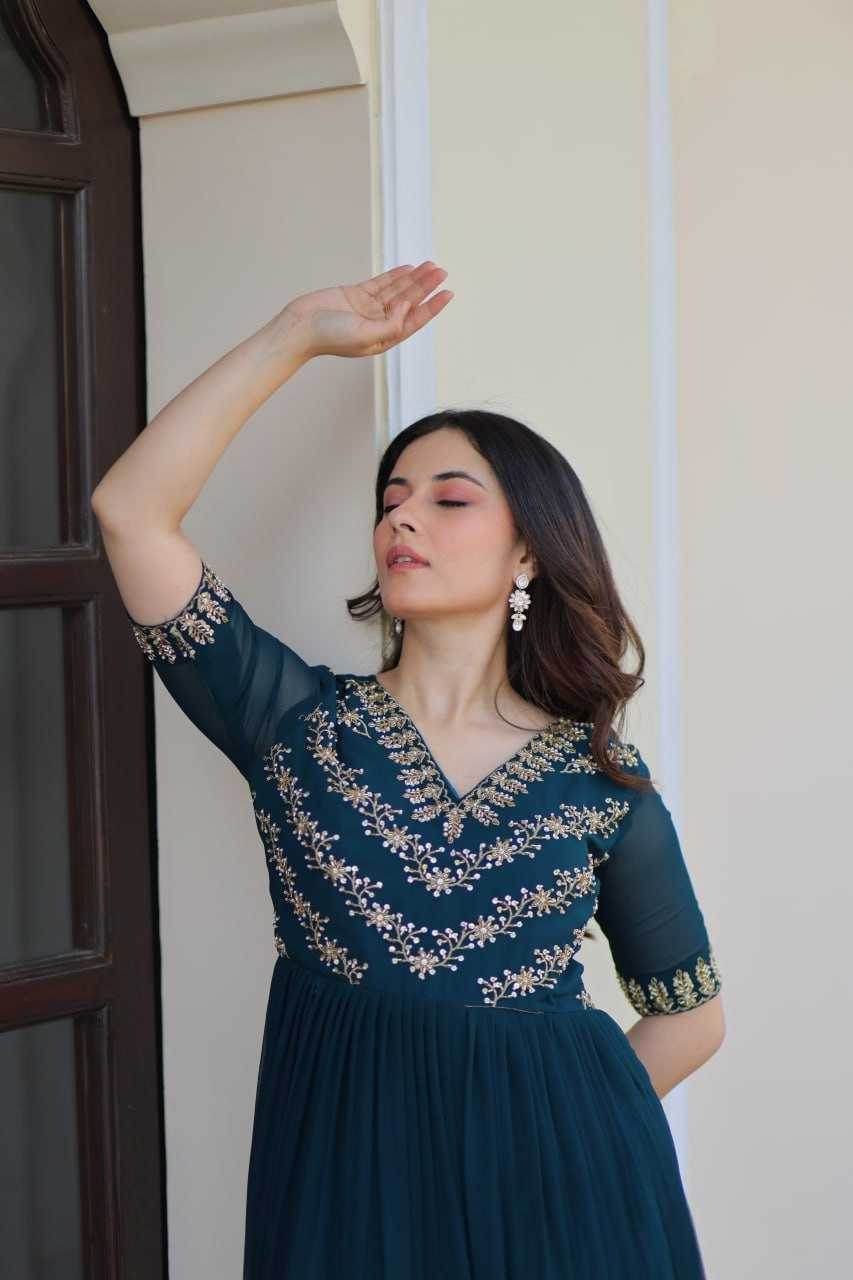 Faux Blooming Embroidery Party Gown - MYLUXURY LANE ENTERPRISE