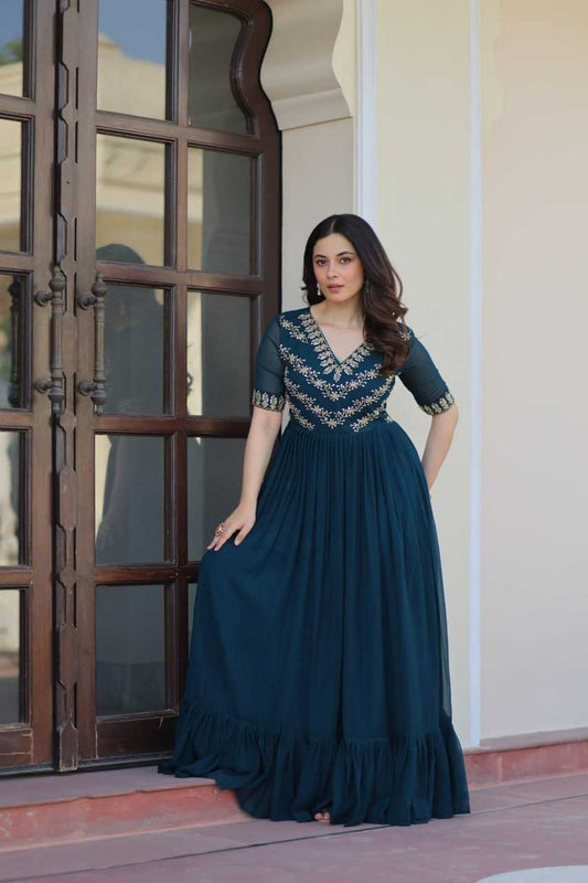 Faux Blooming Embroidery  Party Gown