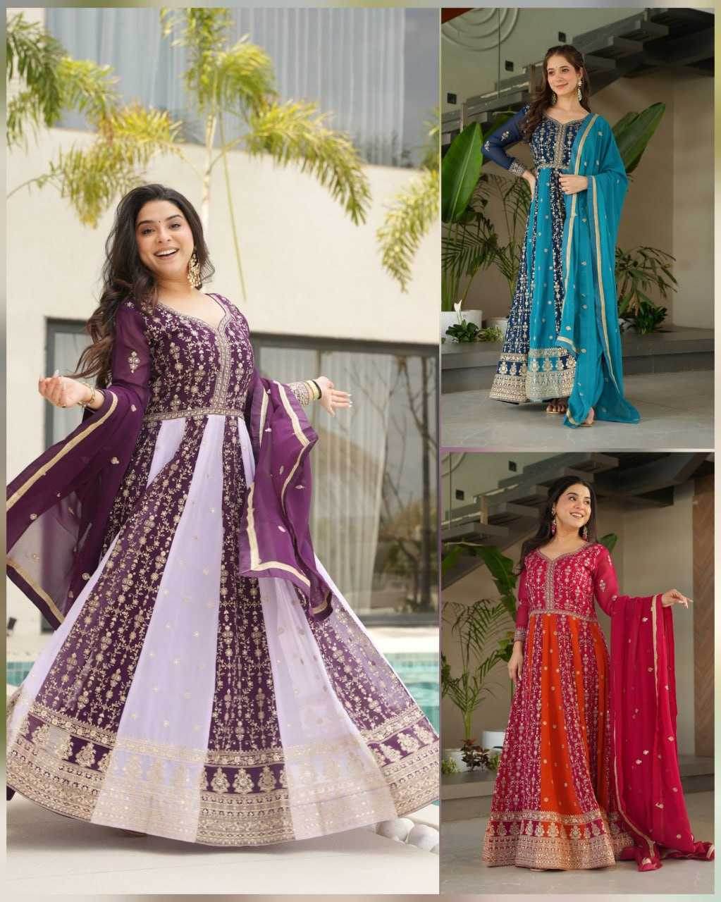 Faux Blooming Gown With Dupatta Sequin Gowns - MYLUXURY LANE ENTERPRISE