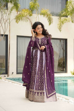 Faux Blooming Gown With Dupatta Sequin Gowns - MYLUXURY LANE ENTERPRISE