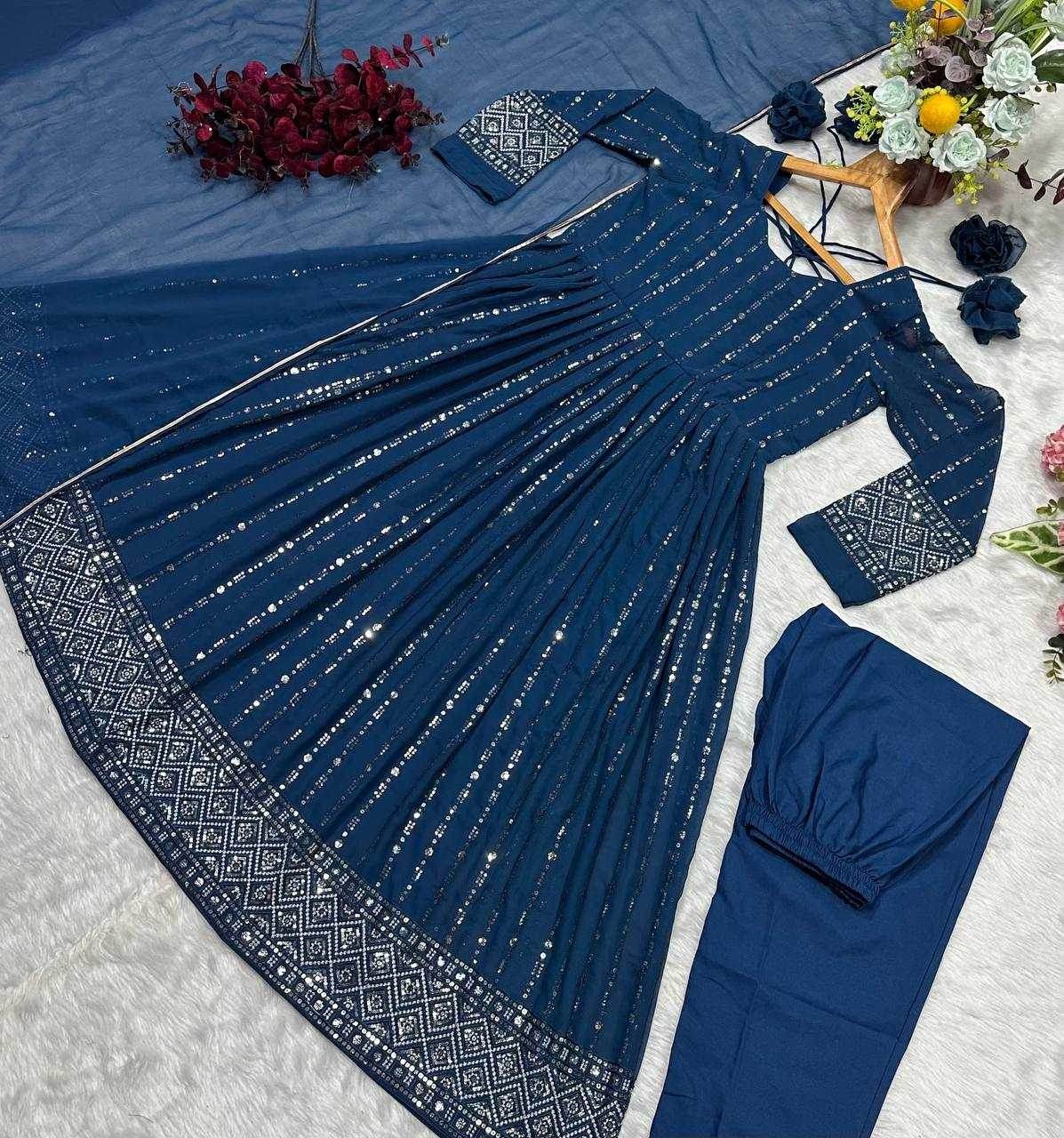 Faux Blooming Anarkali Sequin Gown - MYLUXURY LANE ENTERPRISE