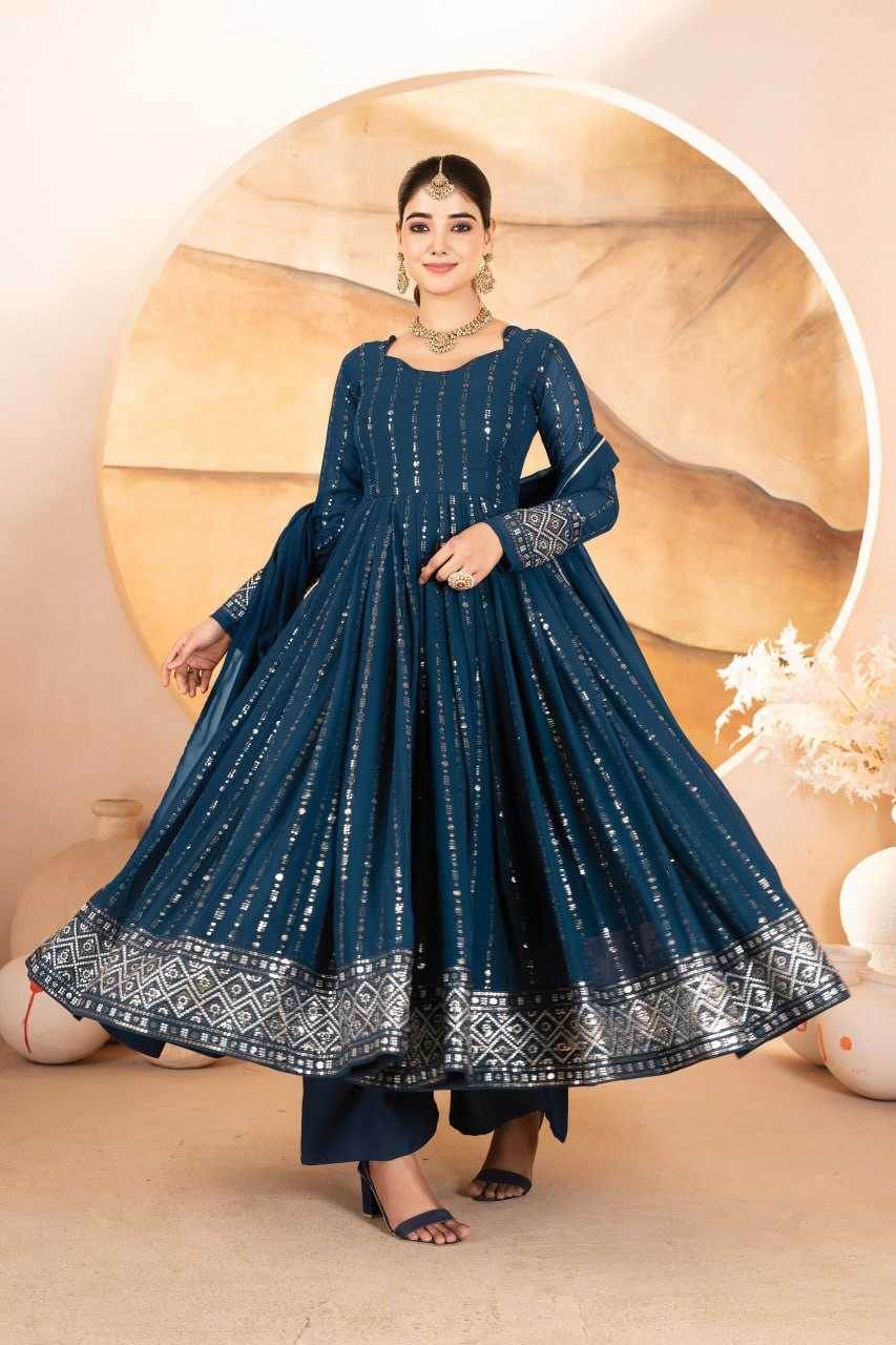 Faux Blooming Anarkali Sequin Gown - MYLUXURY LANE ENTERPRISE