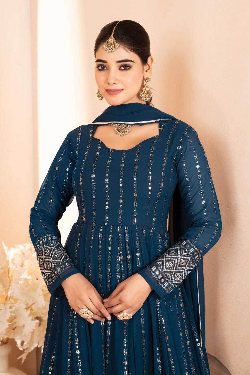 Faux Blooming Anarkali Sequin Gown - MYLUXURY LANE ENTERPRISE