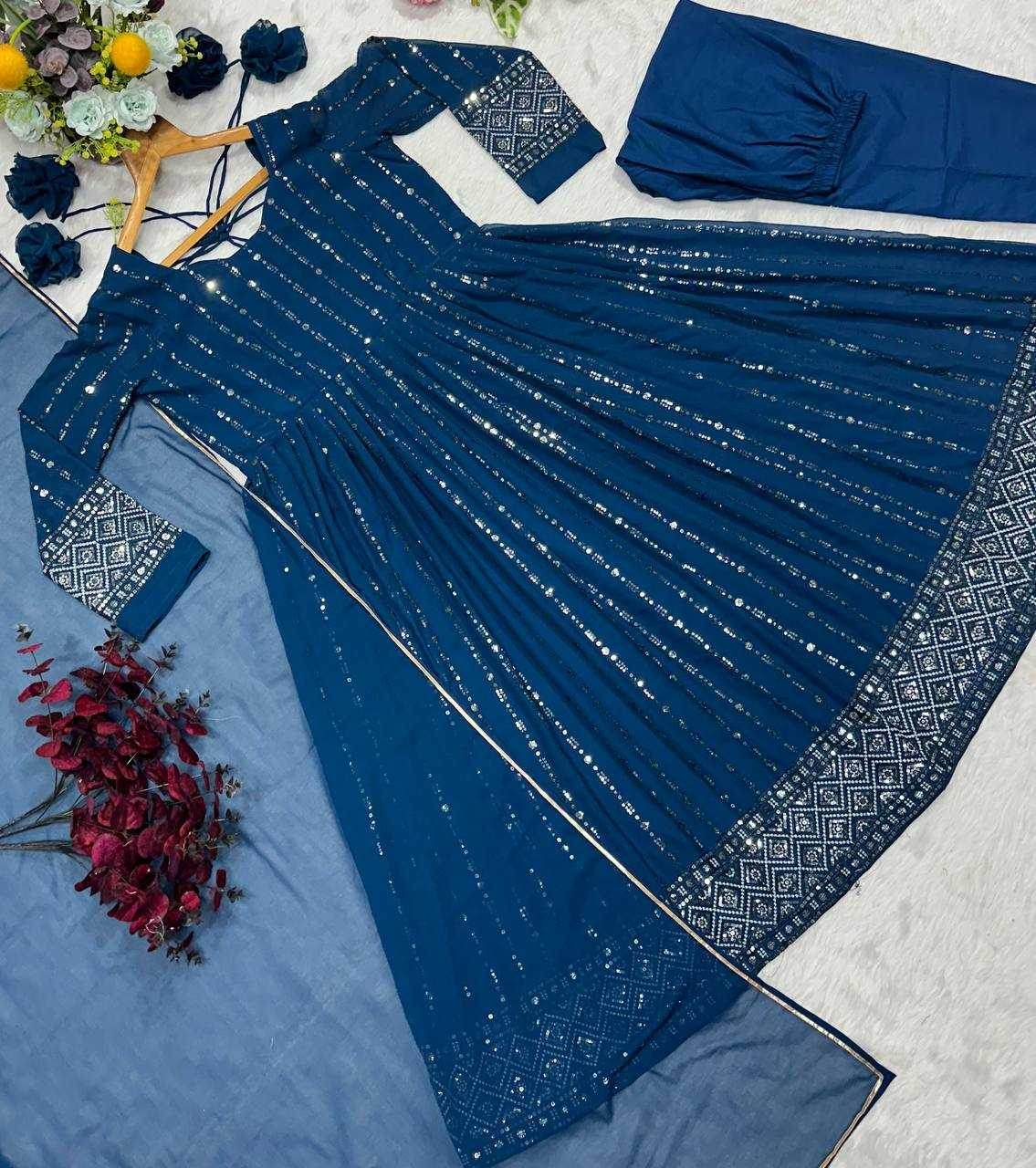 Faux Blooming Anarkali Sequin Gown - MYLUXURY LANE ENTERPRISE