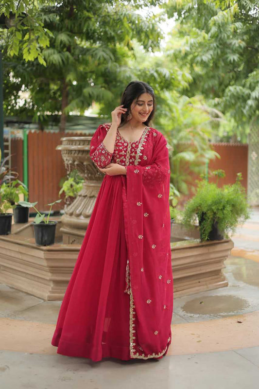 Faux Blooming  Embroidery  Anarkali Long Gown WITH-DUPATTA
