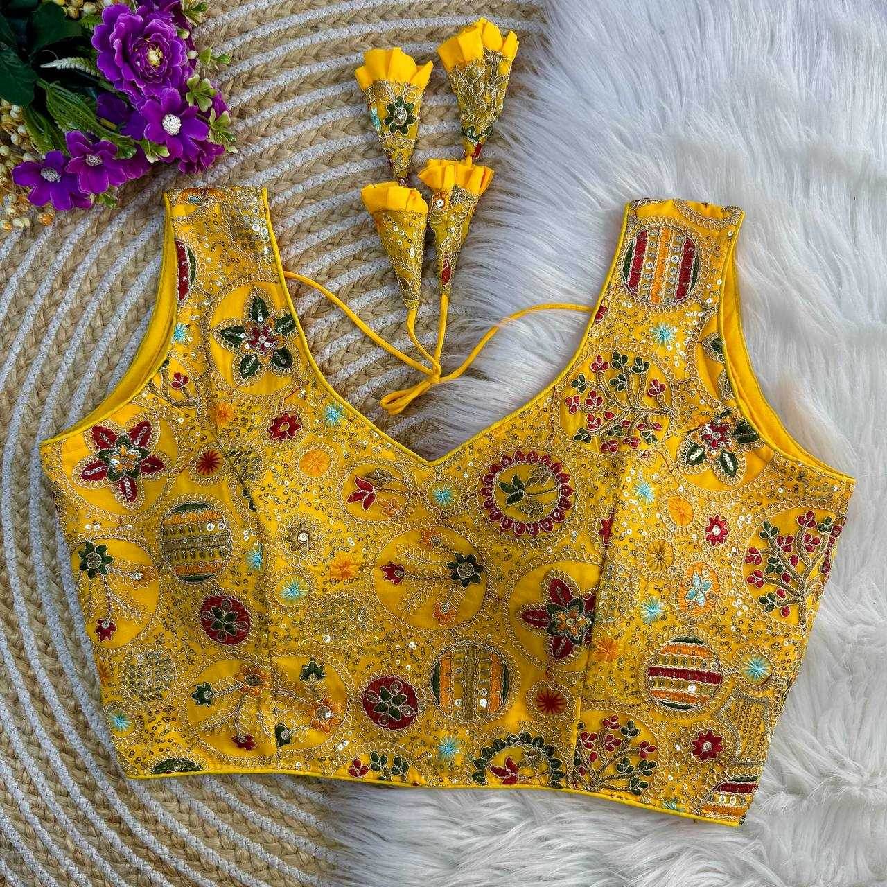 Faux Georgette Readymade V-Neck Sequence Embroidery Sleeveless Blouse - MYLUXURY LANE ENTERPRISE