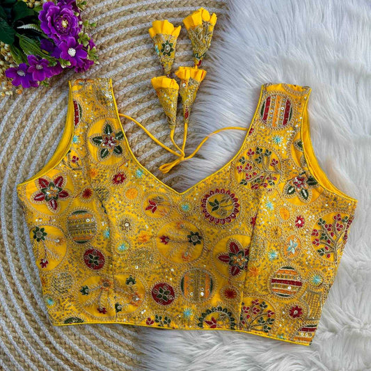 Faux Georgette Readymade  V-Neck Sequence Embroidery Sleeveless Blouse