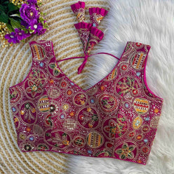 Faux Georgette Readymade V-Neck Sequence Embroidery Sleeveless Blouse - MYLUXURY LANE ENTERPRISE