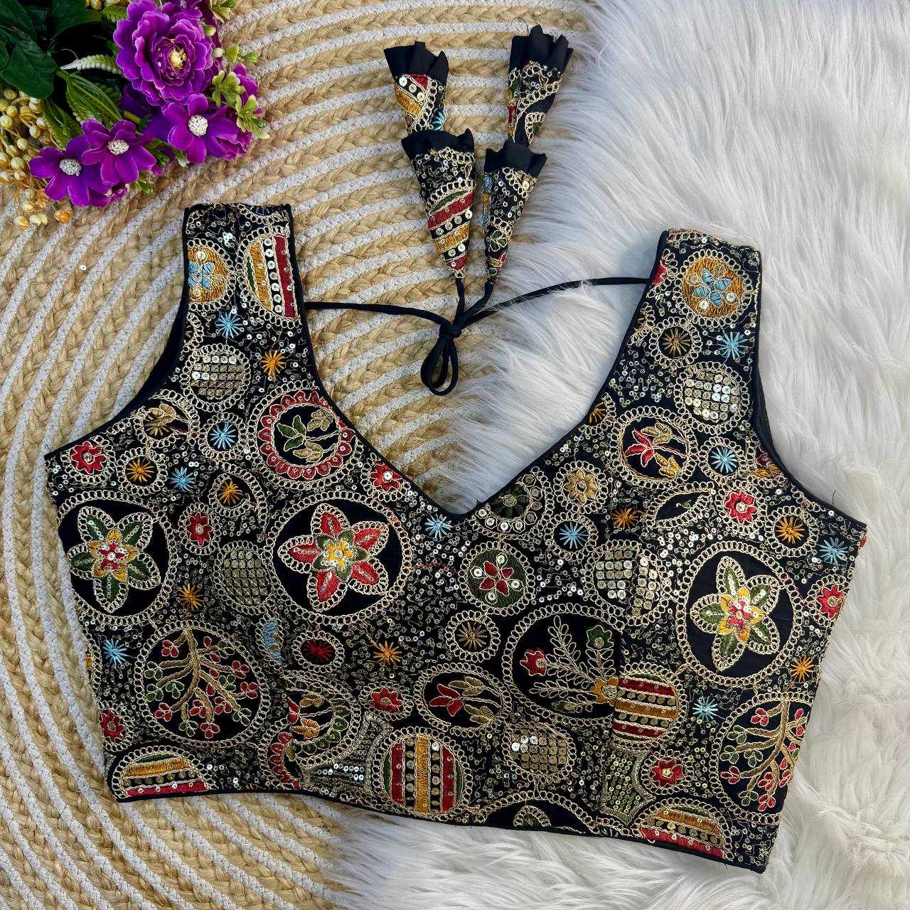 Faux Georgette Readymade  V-Neck Sequence Embroidery Sleeveless Blouse