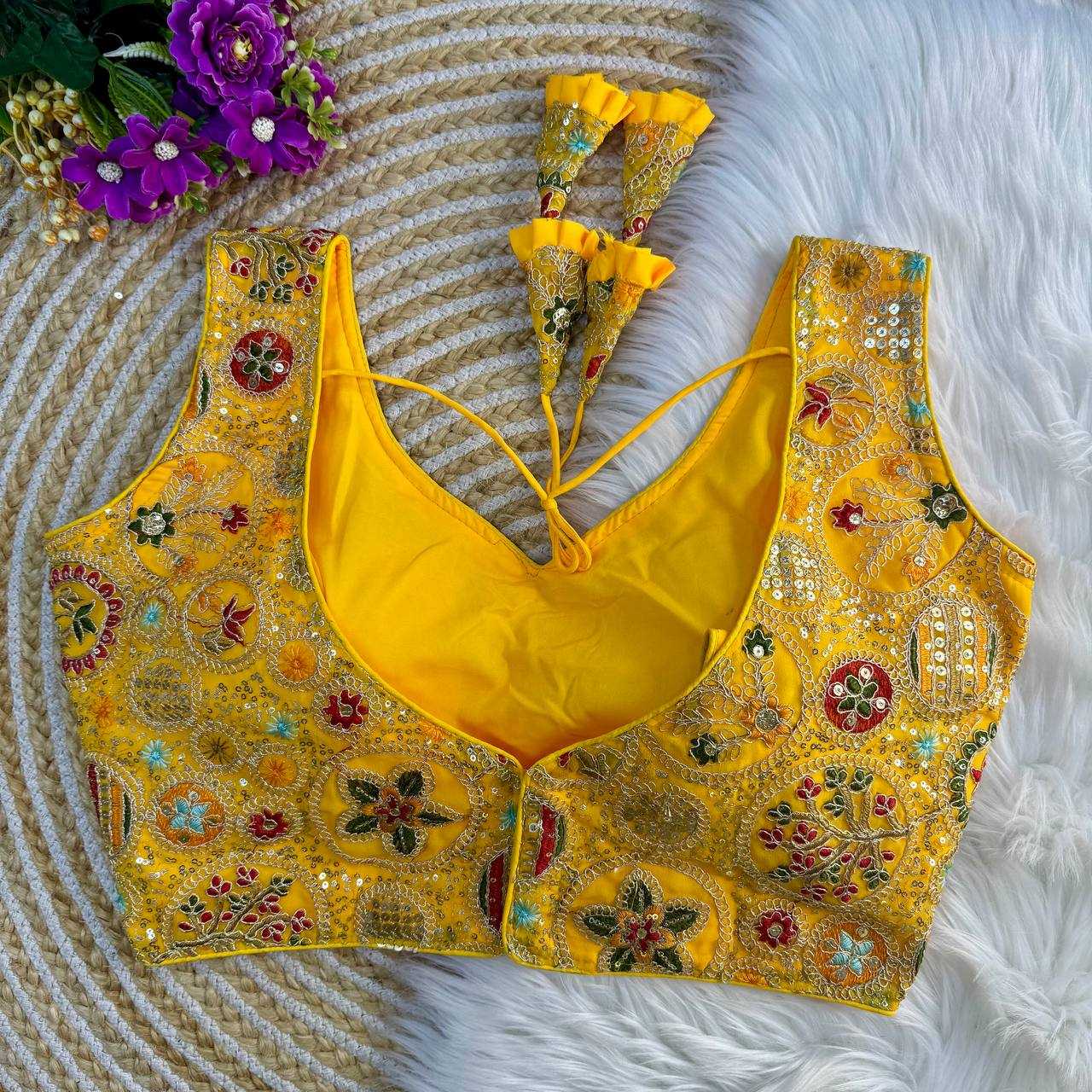Faux Georgette Readymade  V-Neck Sequence Embroidery Sleeveless Blouse