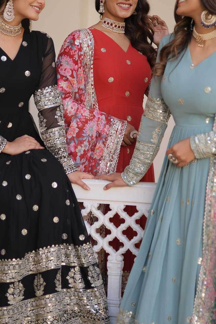 FAUX GEORGETTE EMBROIDERY ANARKALI LONG GOWN - MYLUXURY LANE ENTERPRISE