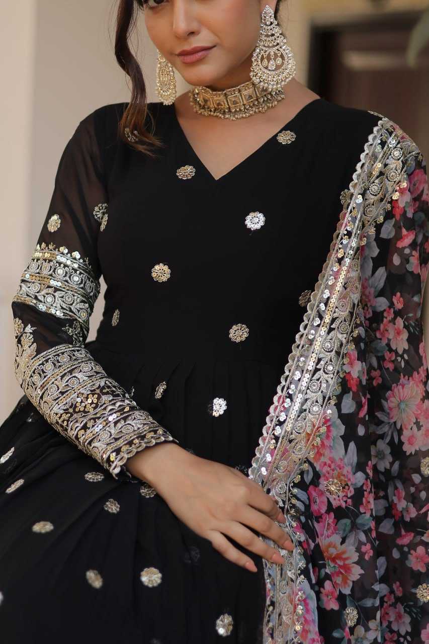 FAUX GEORGETTE  EMBROIDERY ANARKALI LONG  GOWN