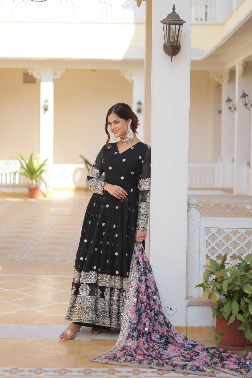FAUX GEORGETTE  EMBROIDERY ANARKALI LONG  GOWN