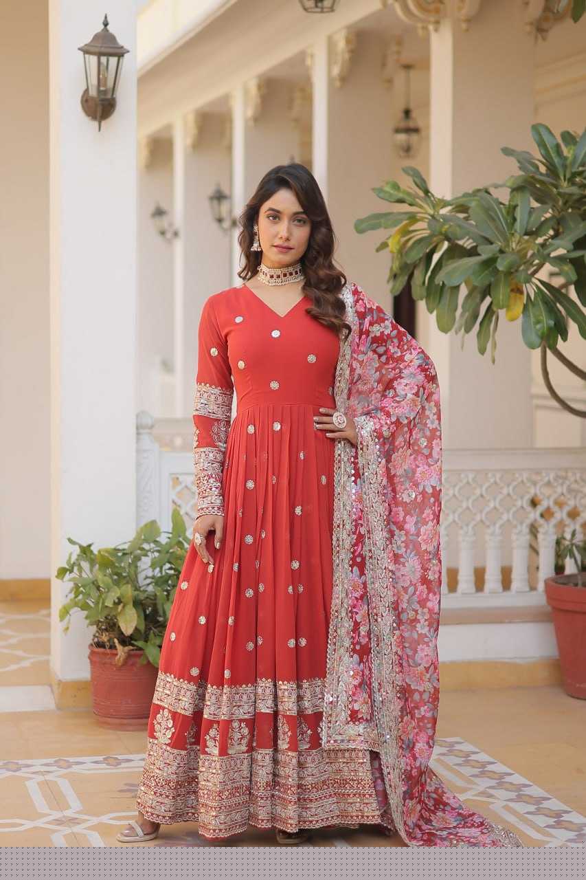FAUX GEORGETTE  EMBROIDERY ANARKALI LONG  GOWN