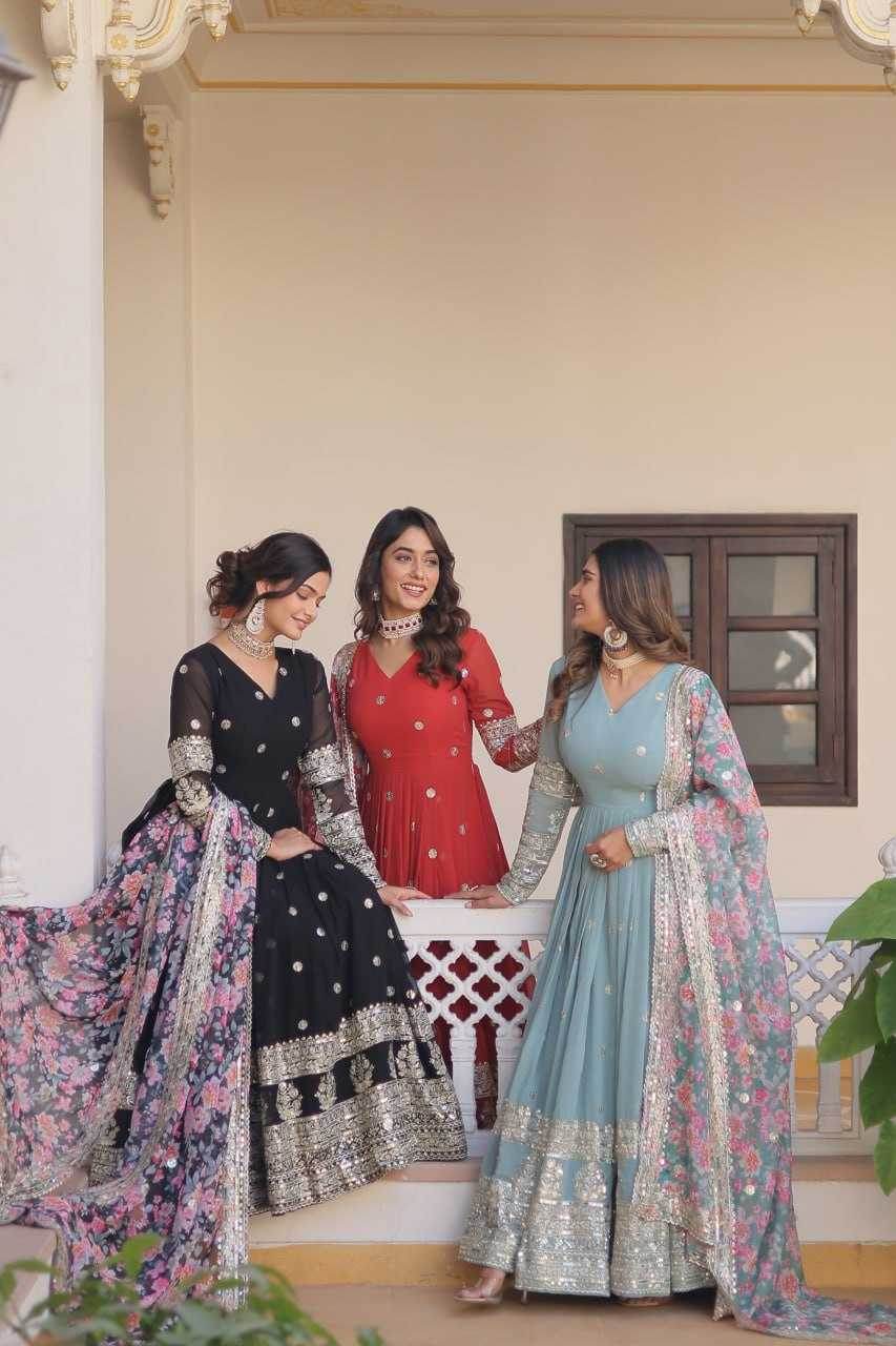 FAUX GEORGETTE EMBROIDERY ANARKALI LONG GOWN - MYLUXURY LANE ENTERPRISE