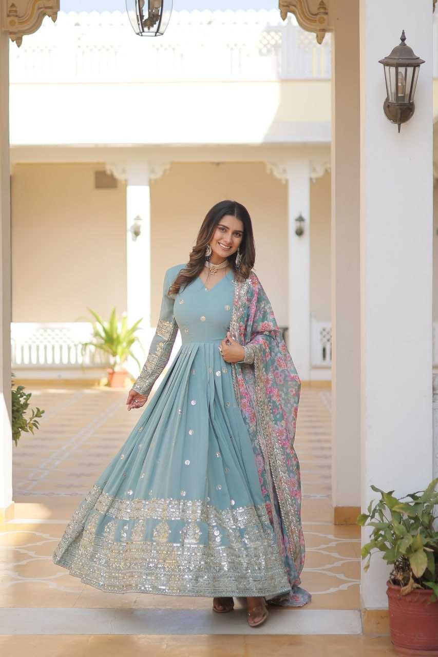 FAUX GEORGETTE  EMBROIDERY ANARKALI LONG  GOWN