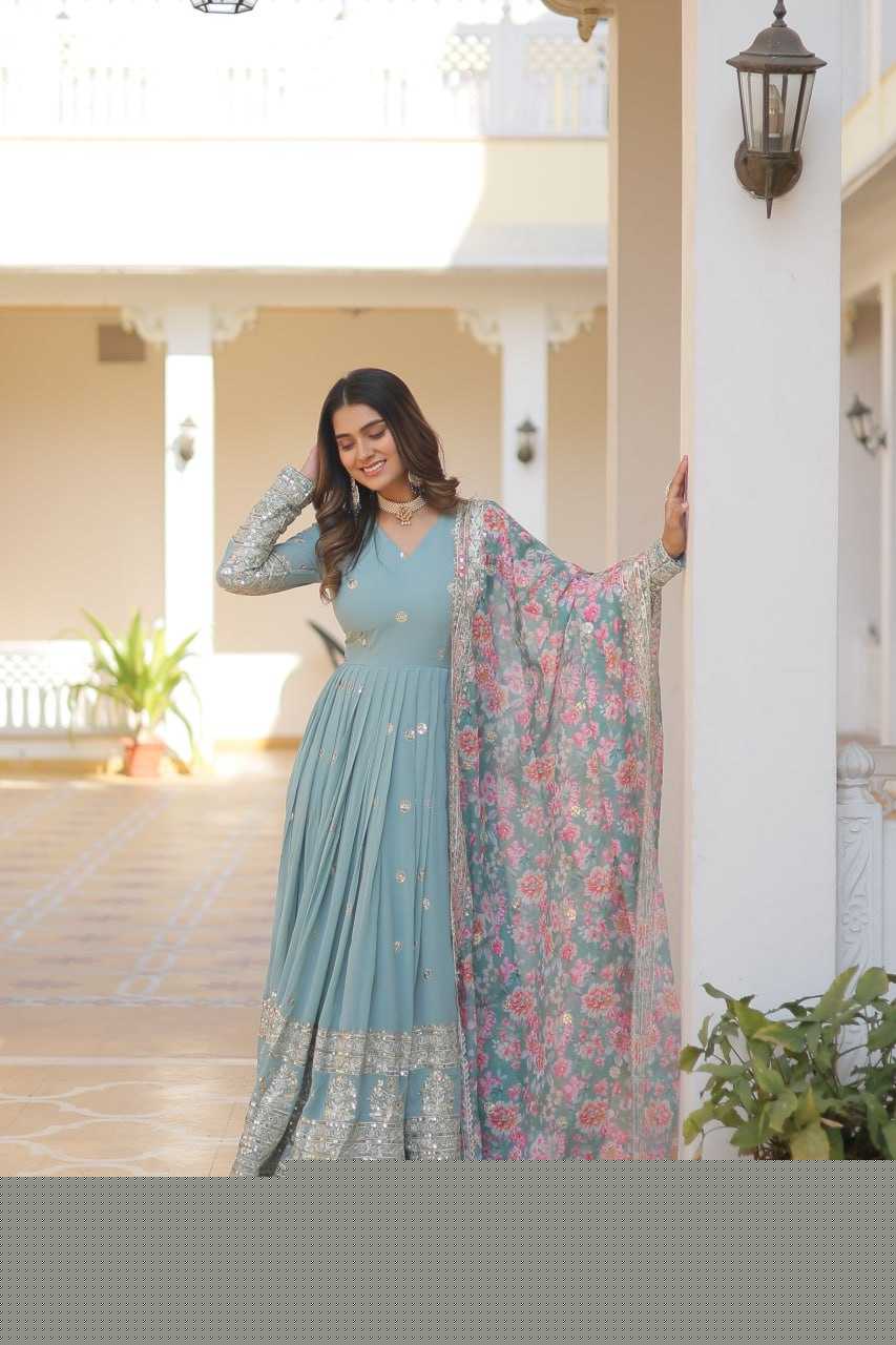 FAUX GEORGETTE  EMBROIDERY ANARKALI LONG  GOWN