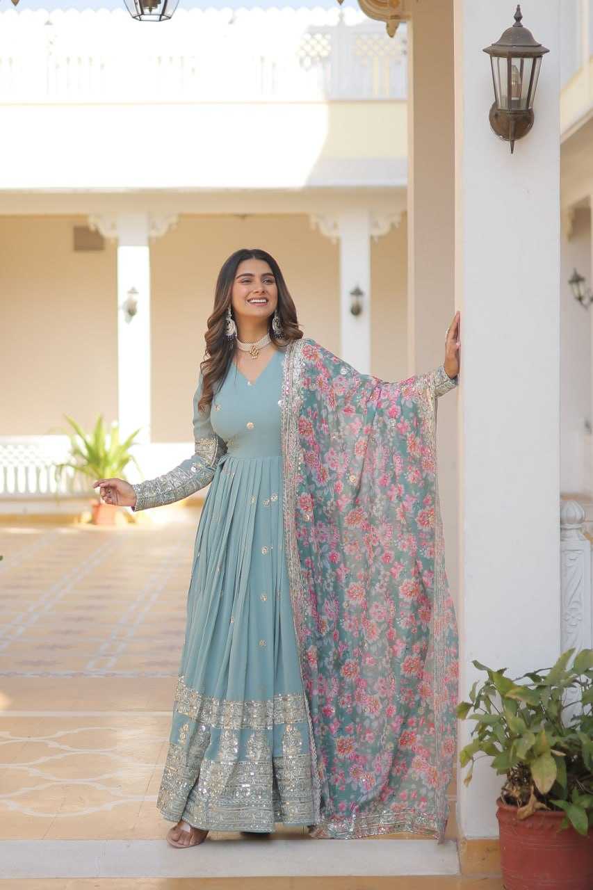 FAUX GEORGETTE  EMBROIDERY ANARKALI LONG  GOWN