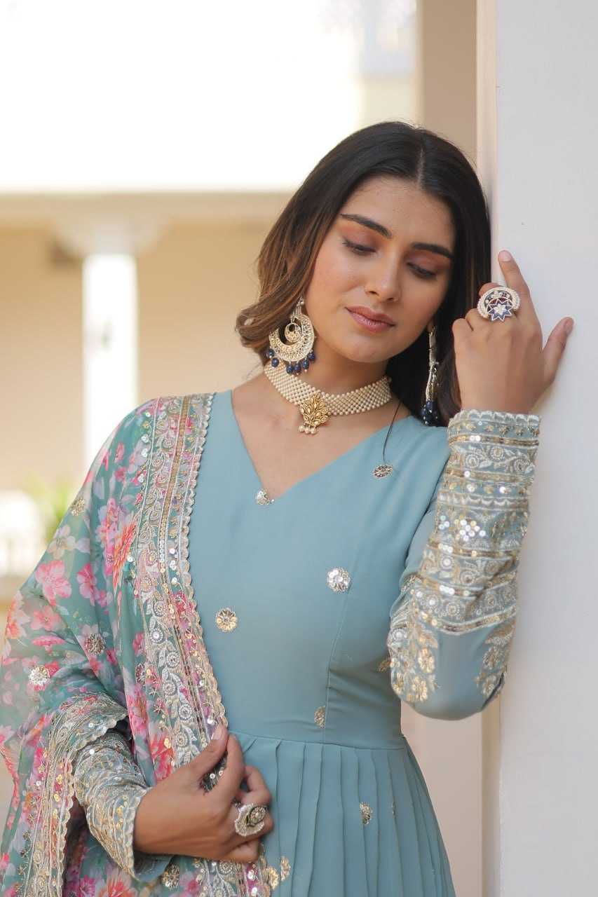 FAUX GEORGETTE  EMBROIDERY ANARKALI LONG  GOWN