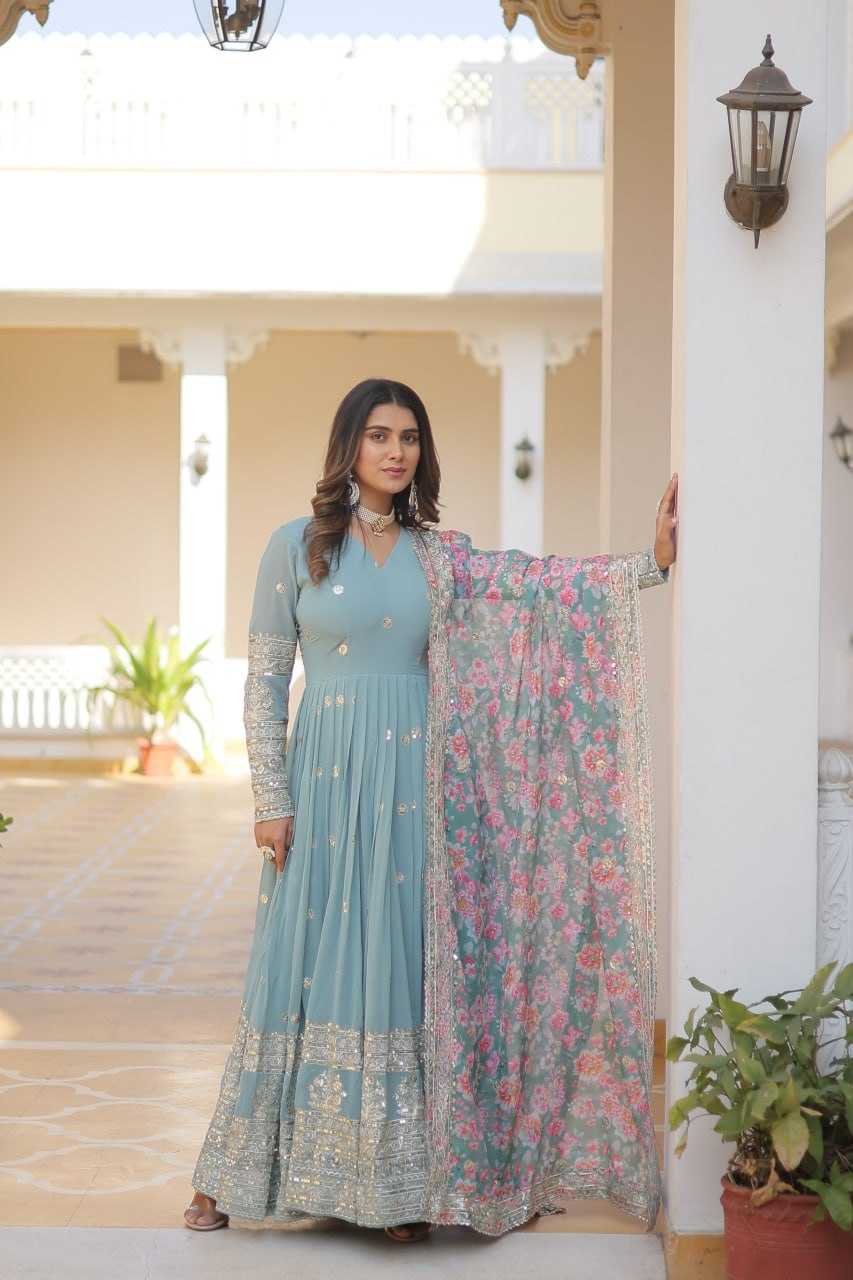 FAUX GEORGETTE  EMBROIDERY ANARKALI LONG  GOWN