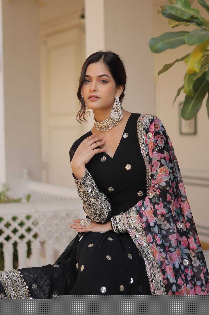 FAUX GEORGETTE  EMBROIDERY ANARKALI LONG  GOWN