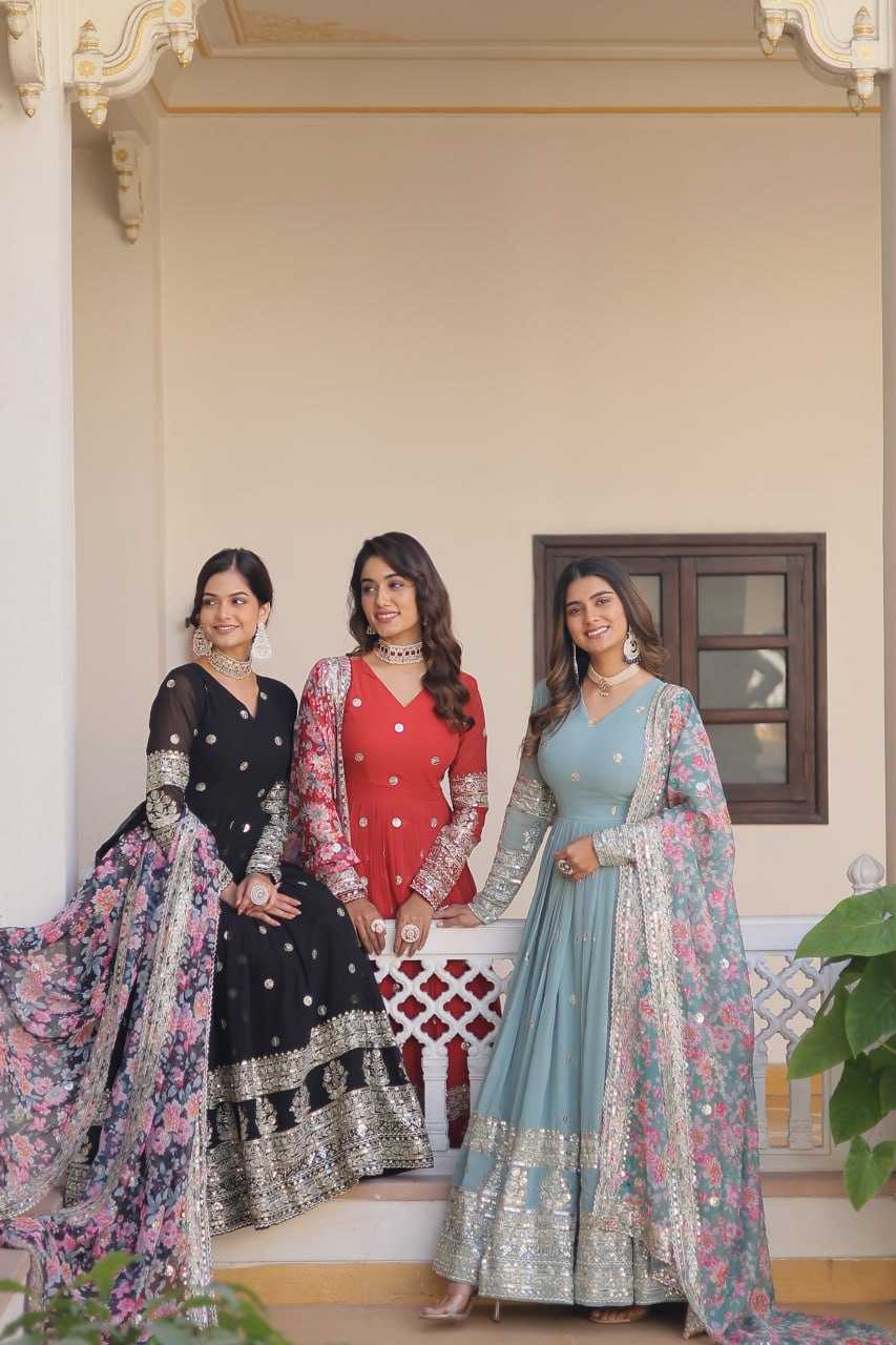 FAUX GEORGETTE  EMBROIDERY ANARKALI LONG  GOWN