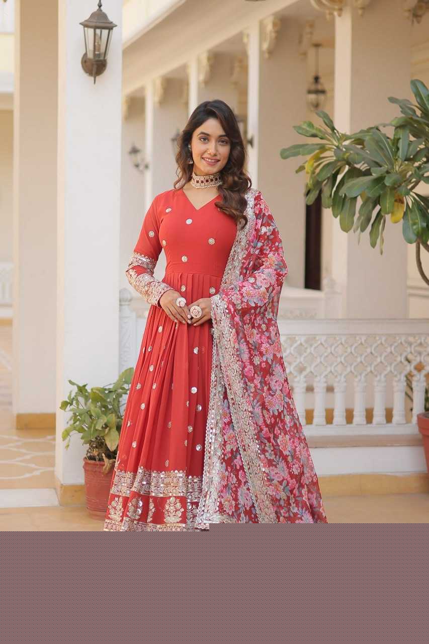 FAUX GEORGETTE  EMBROIDERY ANARKALI LONG  GOWN