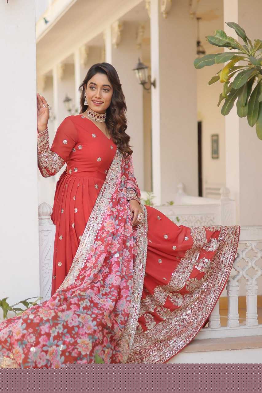 FAUX GEORGETTE  EMBROIDERY ANARKALI LONG  GOWN