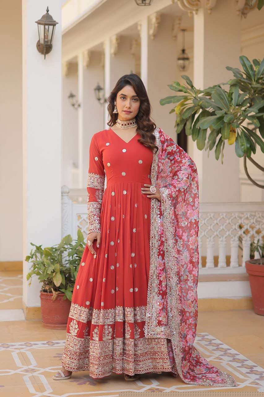 FAUX GEORGETTE  EMBROIDERY ANARKALI LONG  GOWN
