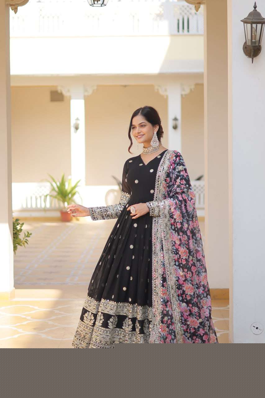 FAUX GEORGETTE  EMBROIDERY ANARKALI LONG  GOWN