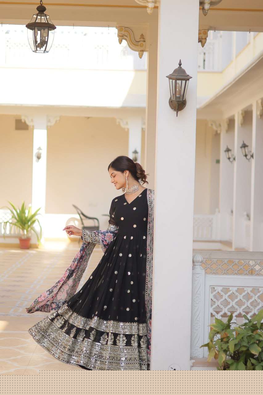 FAUX GEORGETTE  EMBROIDERY ANARKALI LONG  GOWN