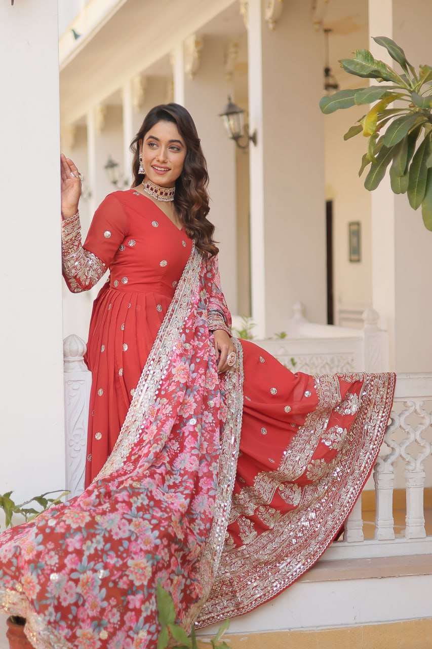 FAUX GEORGETTE  EMBROIDERY ANARKALI LONG  GOWN