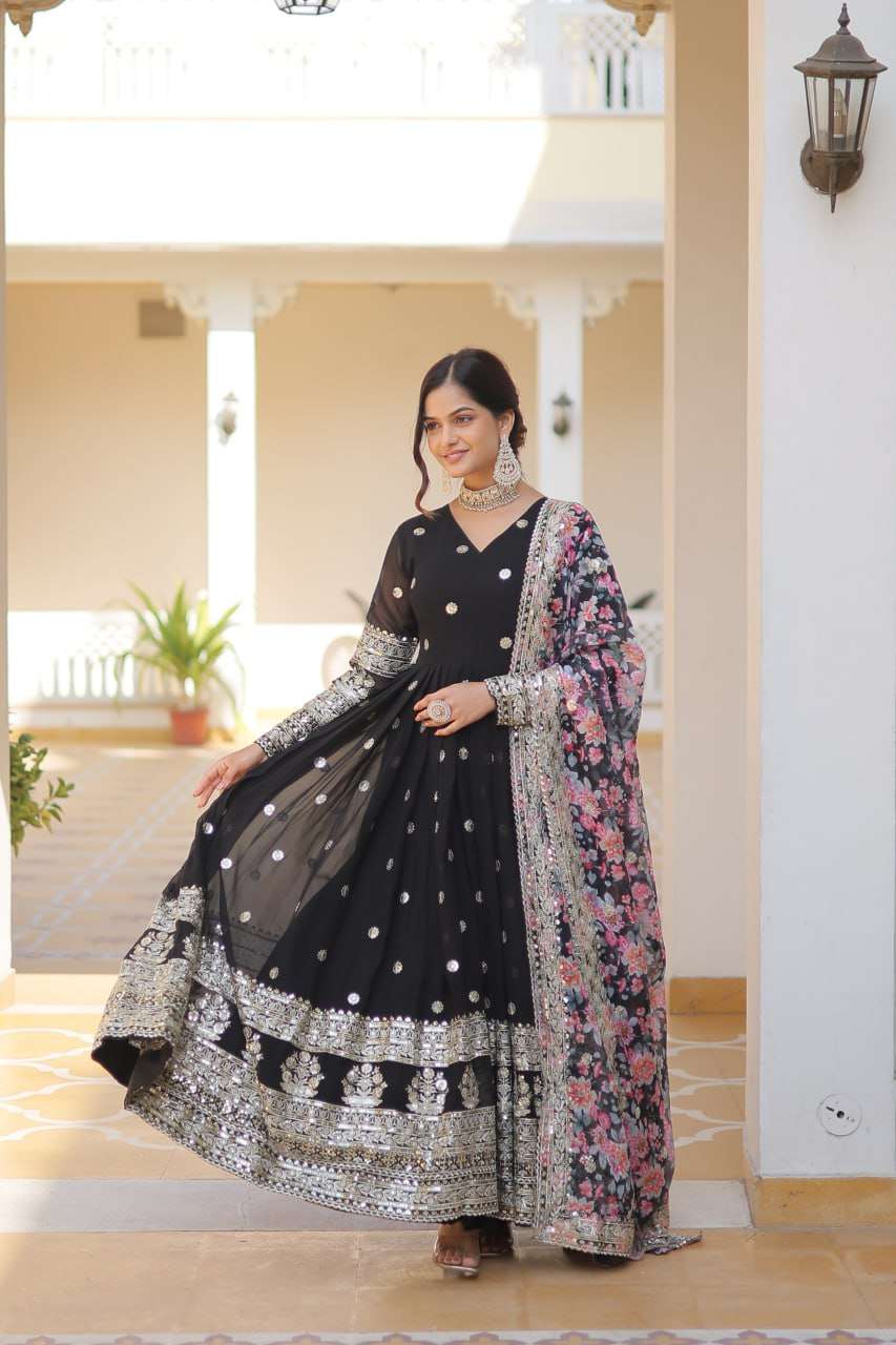 FAUX GEORGETTE  EMBROIDERY ANARKALI LONG  GOWN
