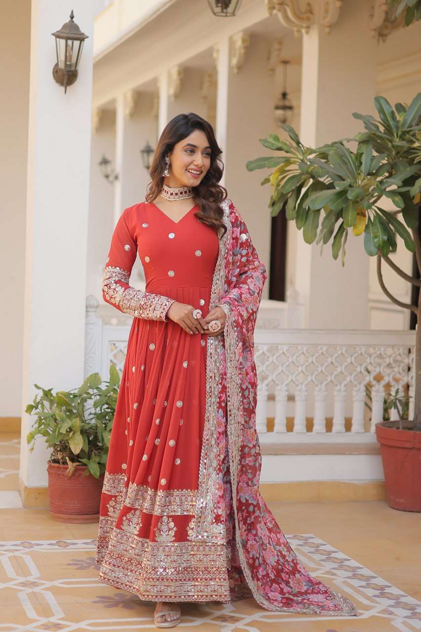FAUX GEORGETTE  EMBROIDERY ANARKALI LONG  GOWN