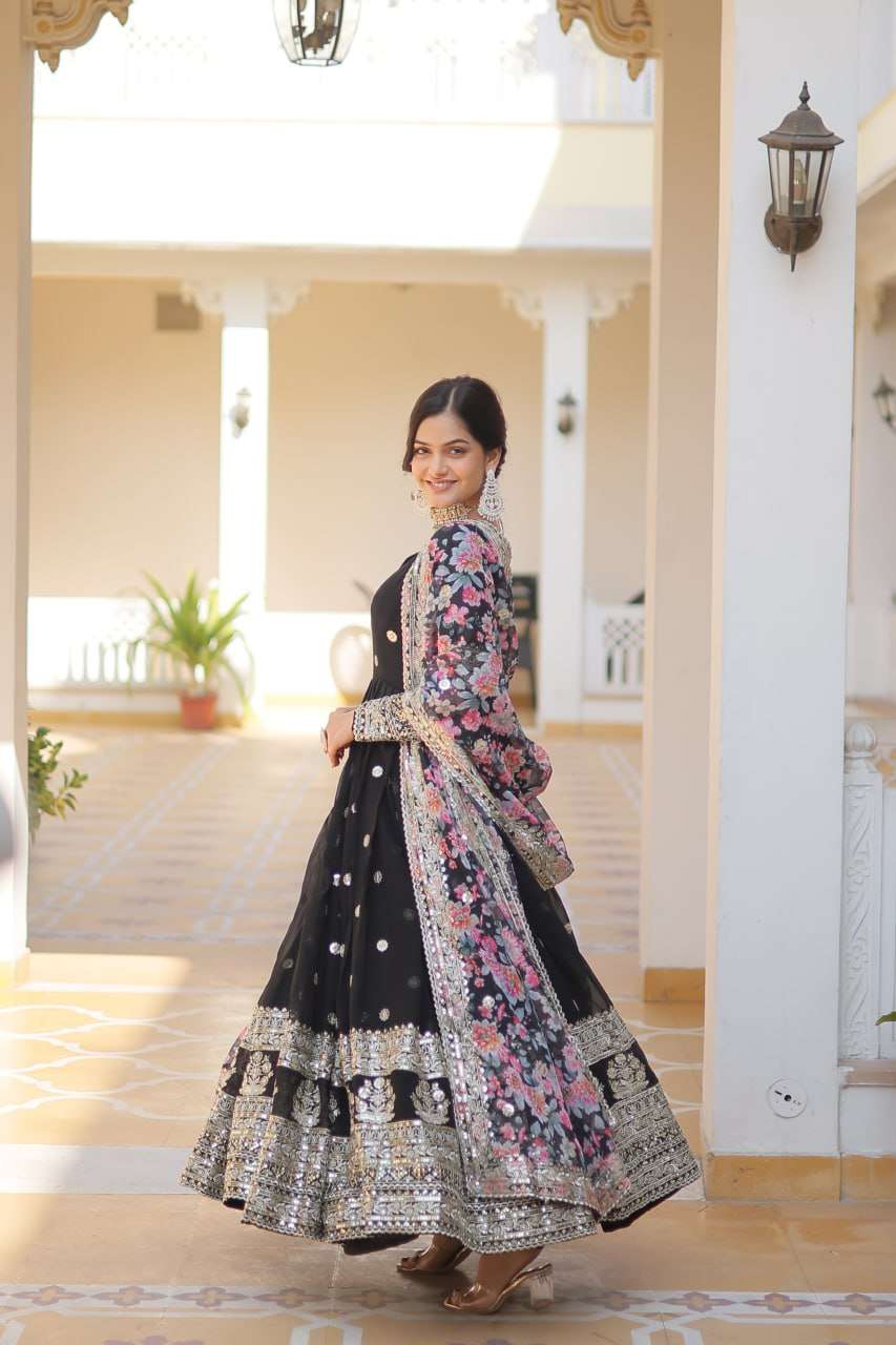 FAUX GEORGETTE  EMBROIDERY ANARKALI LONG  GOWN