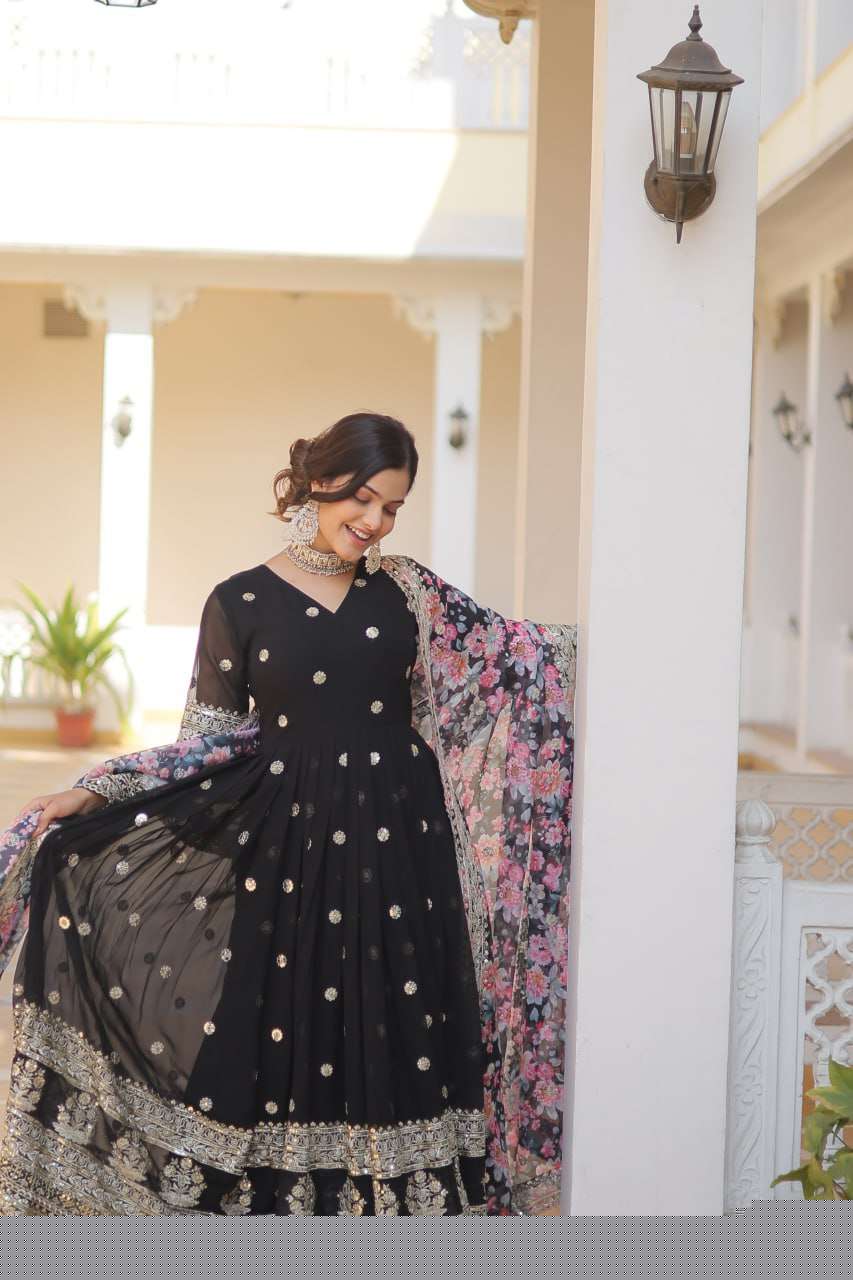 FAUX GEORGETTE  EMBROIDERY ANARKALI LONG  GOWN