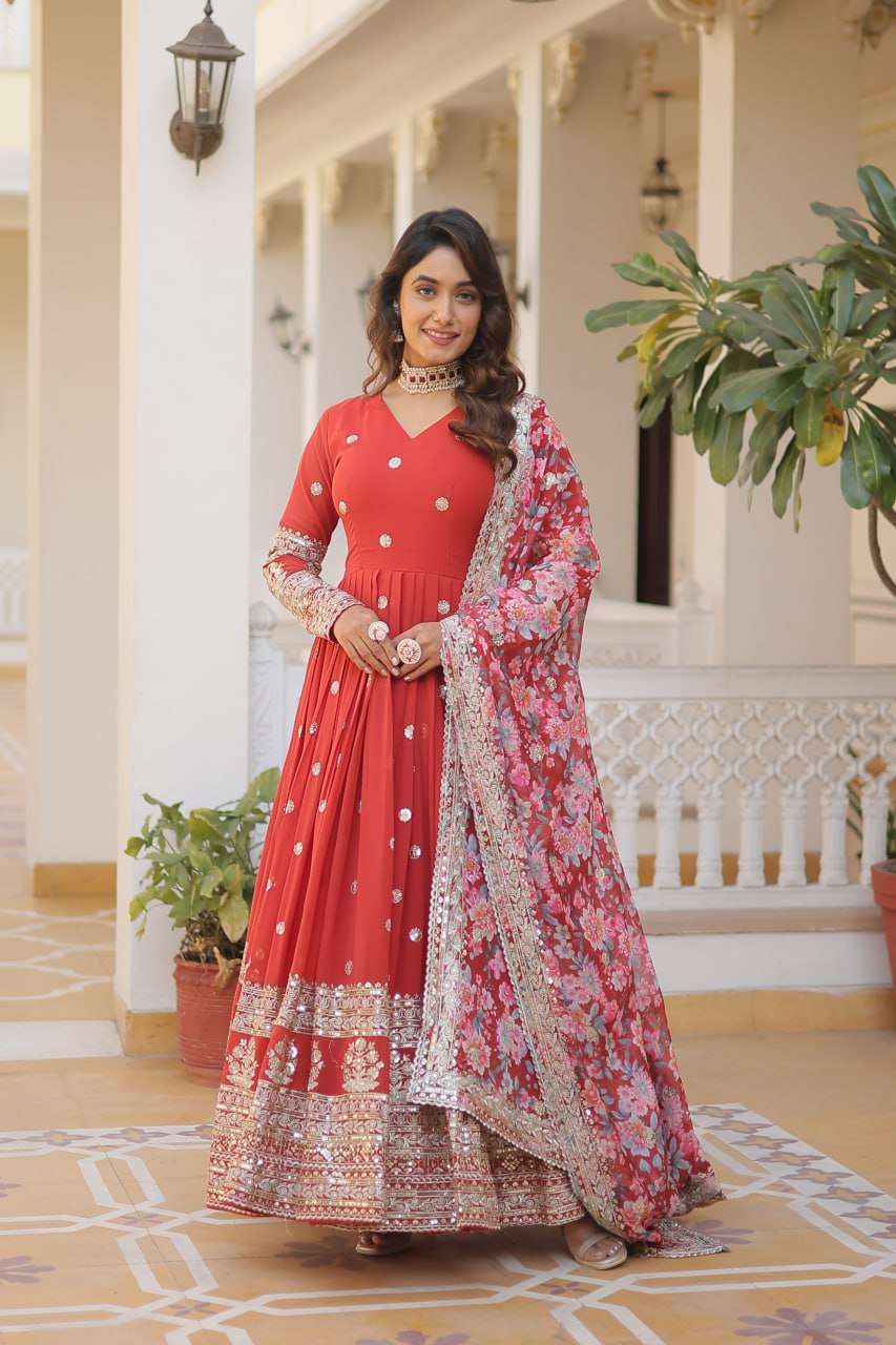 FAUX GEORGETTE  EMBROIDERY ANARKALI LONG  GOWN