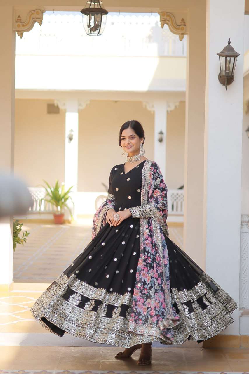 FAUX GEORGETTE  EMBROIDERY ANARKALI LONG  GOWN