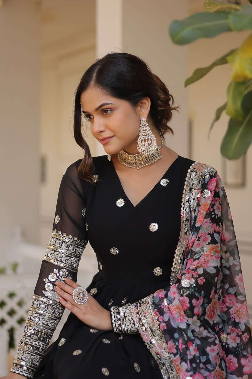 FAUX GEORGETTE  EMBROIDERY ANARKALI LONG  GOWN