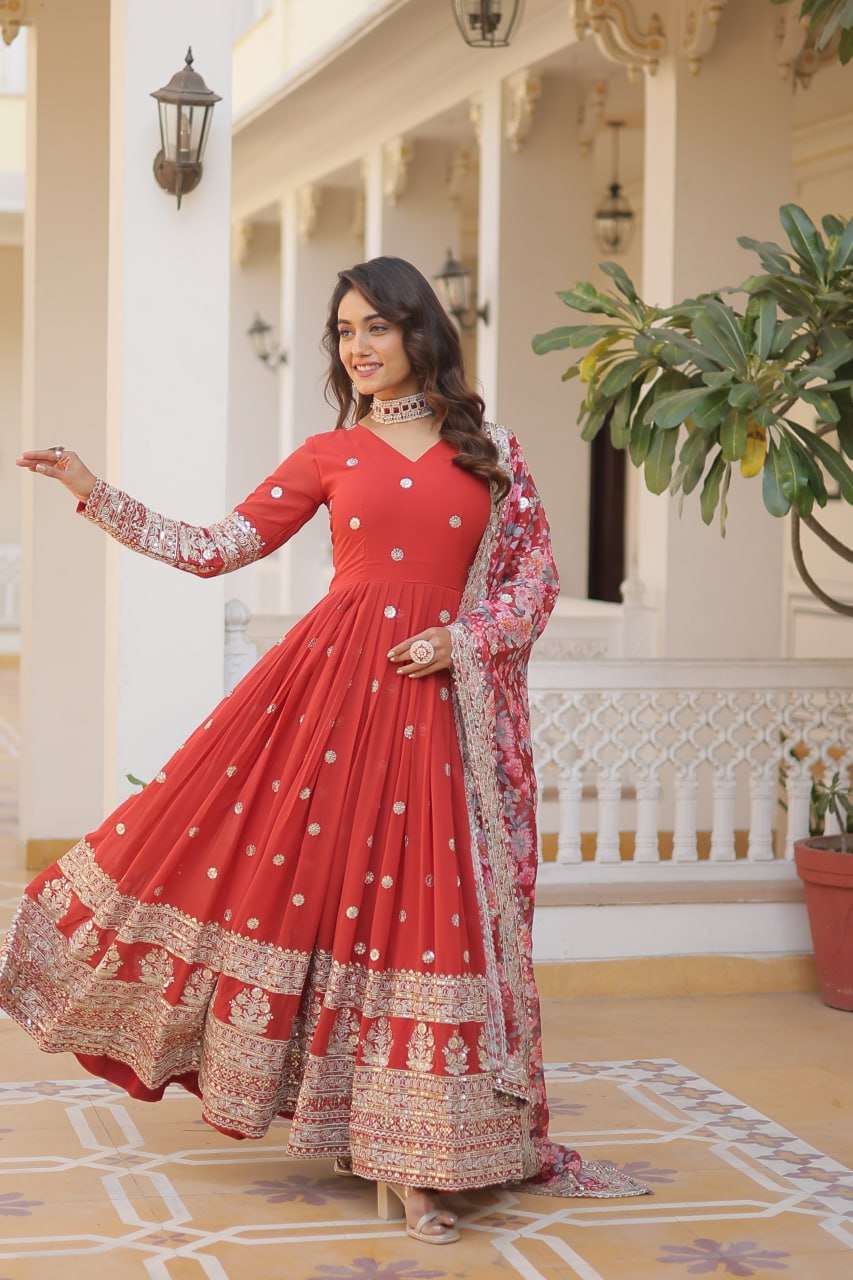 FAUX GEORGETTE  EMBROIDERY ANARKALI LONG  GOWN