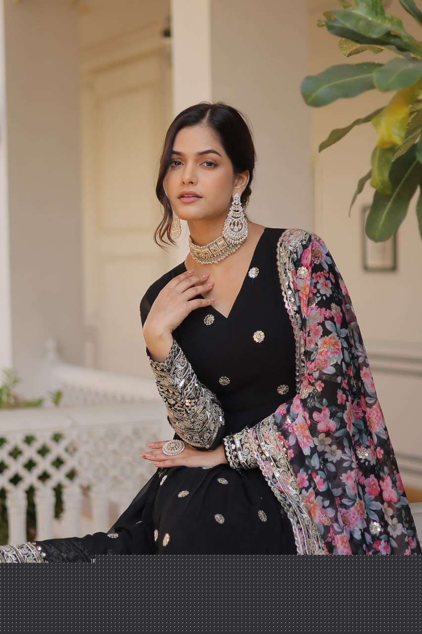 FAUX GEORGETTE  EMBROIDERY ANARKALI LONG  GOWN