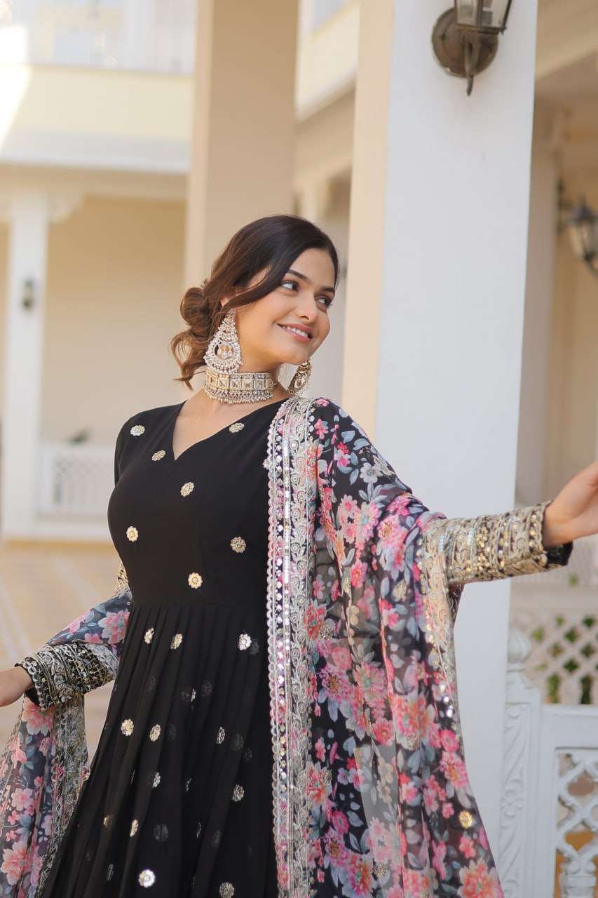 FAUX GEORGETTE  EMBROIDERY ANARKALI LONG  GOWN
